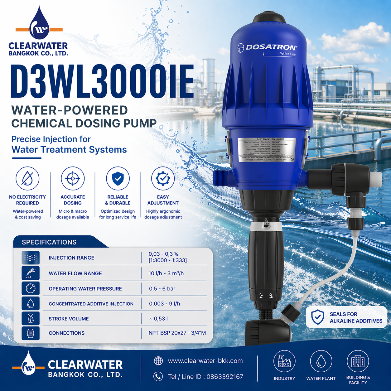 ปั๊มดูสารเคมี DOSATRON PUMP รุ่น D3WL3000IEAF