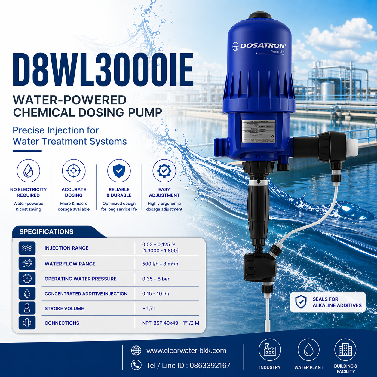 ปั๊มดูสารเคมี DOSATRON PUMP รุ่น D8WL3000IEAF