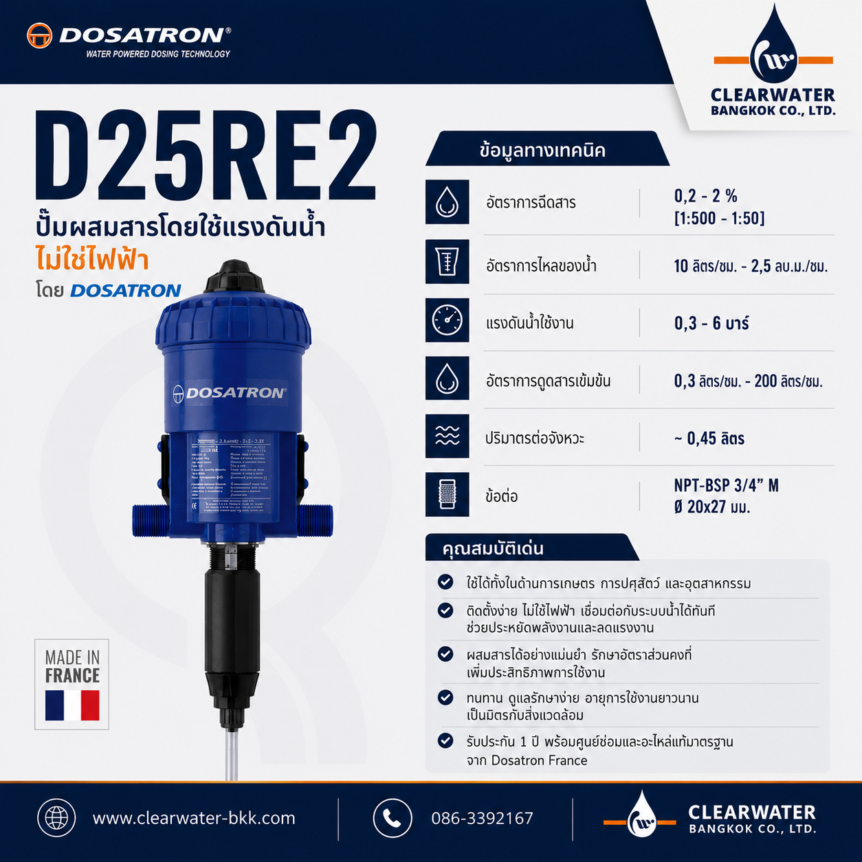 ปั๊มดูดสารเคมี DOSATRON PUMP รุ่น D25RE2